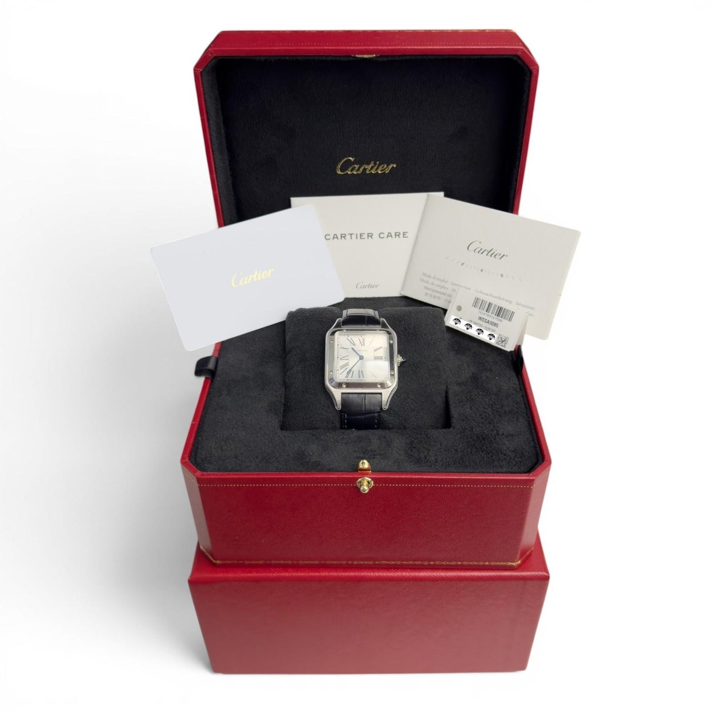 Cartier Santos Dumont WSSA0085 Steel Silver Roman Blue Strap Large BOX + PAPERS