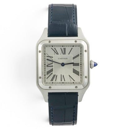 Cartier Santos Dumont WSSA0085 Steel Silver Roman Blue Strap Large BOX + PAPERS