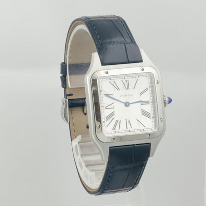 Cartier Santos Dumont WSSA0085 Steel Silver Roman Blue Strap Large BOX + PAPERS