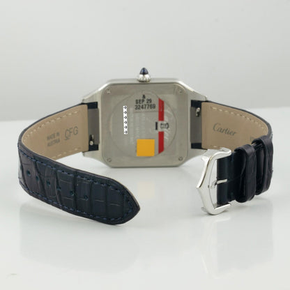 Cartier Santos Dumont WSSA0085 Steel Silver Roman Blue Strap Large BOX + PAPERS