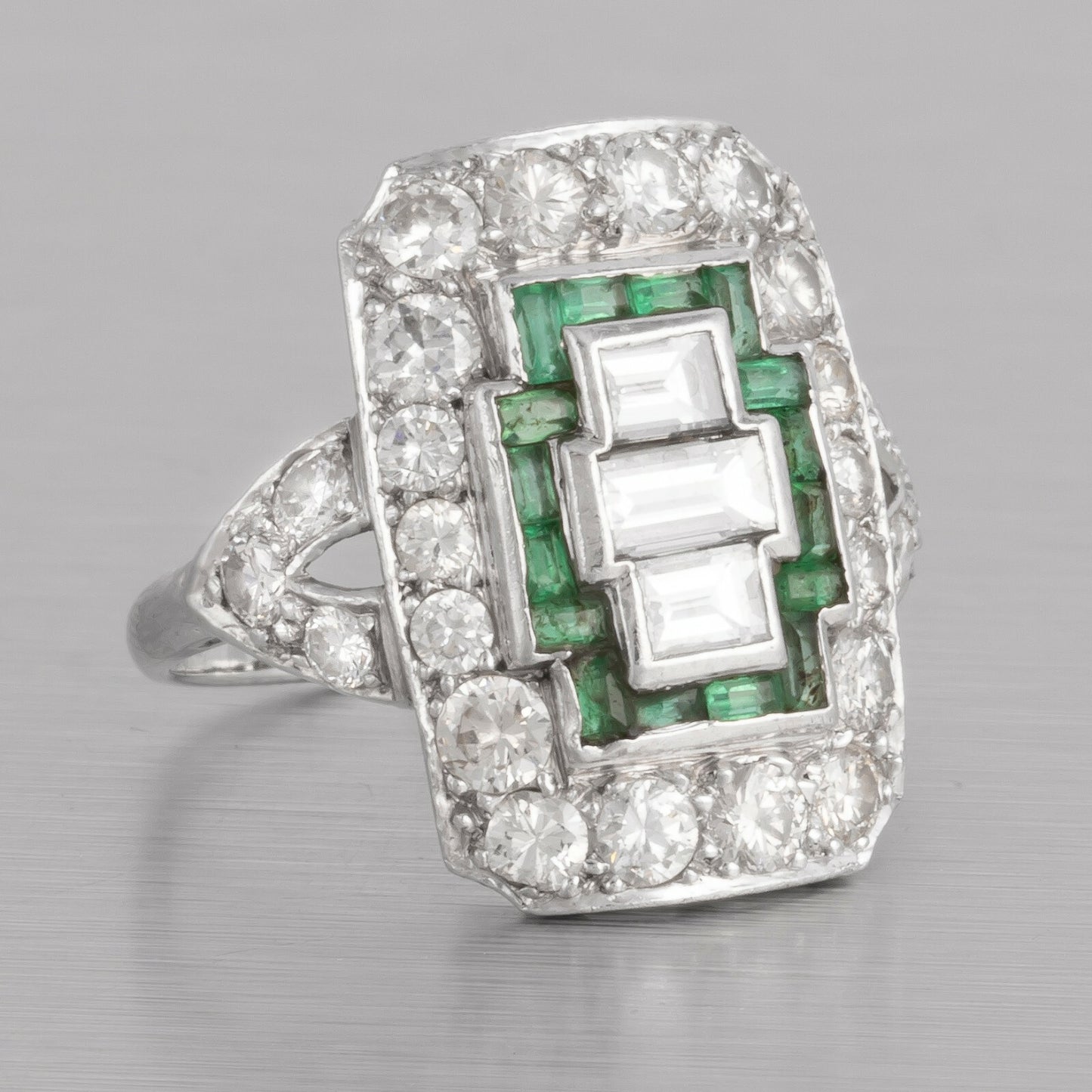 Antique Art Deco Platinum 900 Diamond Green Stone Cocktail Dinner Ring 1.90ctw