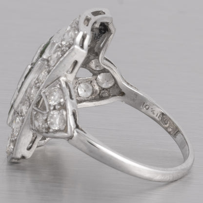 Antique Art Deco Platinum 900 Diamond Green Stone Cocktail Dinner Ring 1.90ctw