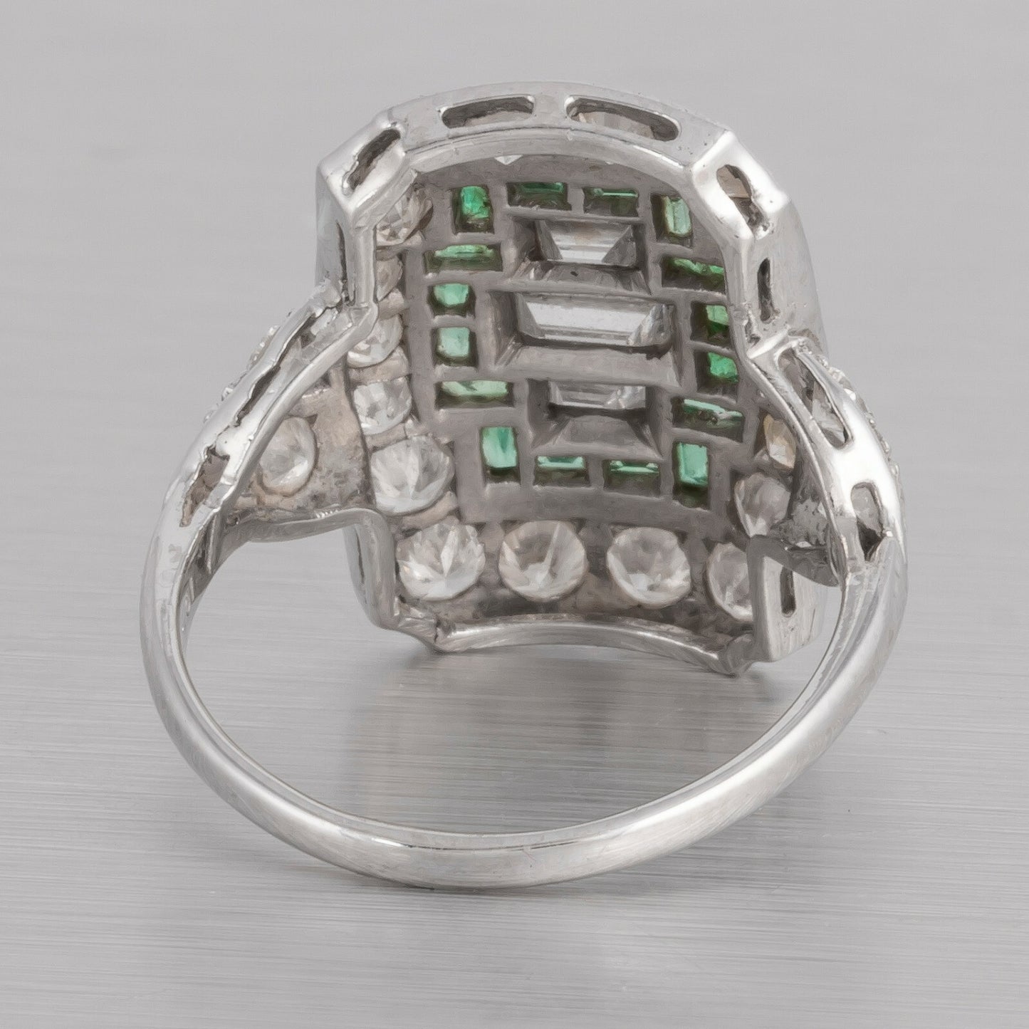 Antique Art Deco Platinum 900 Diamond Green Stone Cocktail Dinner Ring 1.90ctw