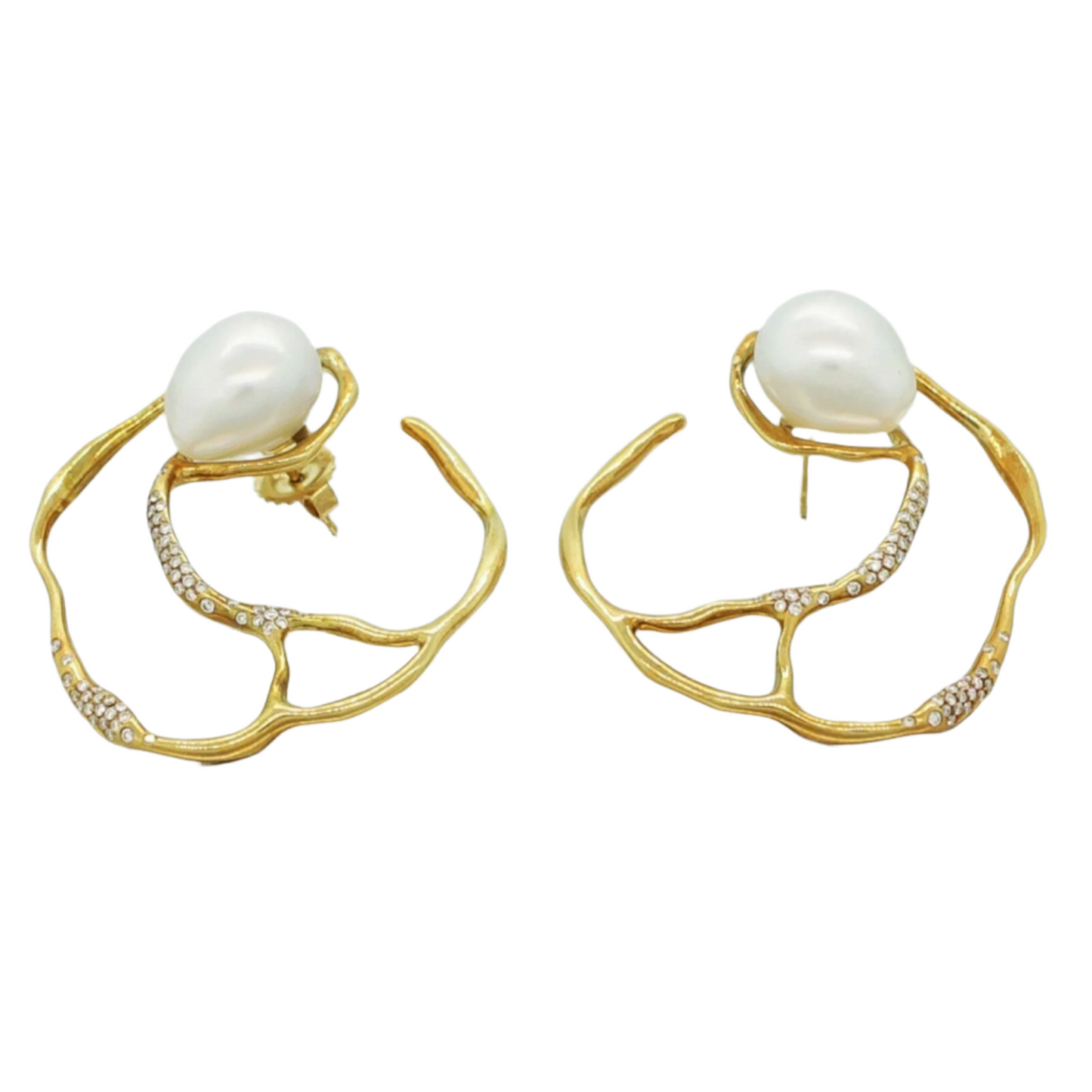 Ippolita 18k Yellow Gold Perla Circular Diamond & Pearl Custom Made Earrings