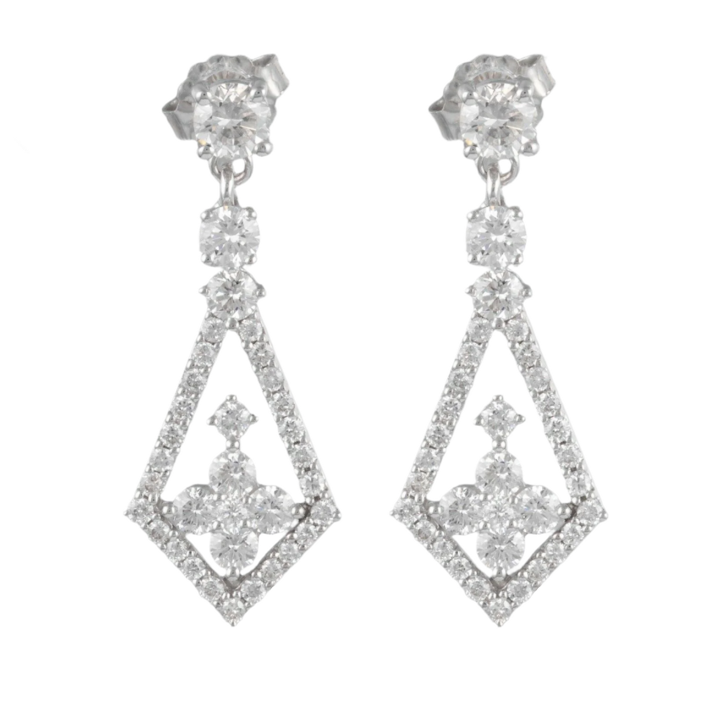 14k White Gold Diamond Dangle Kite Earrings 2.10ctw F COLORLESS VS2