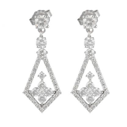 14k White Gold Diamond Dangle Kite Earrings 2.10ctw F COLORLESS VS2