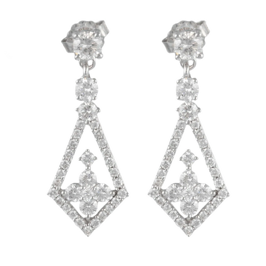 14k White Gold Diamond Dangle Kite Earrings 2.10ctw F COLORLESS VS2