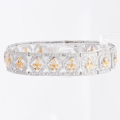 14k White & Yellow Gold 5.20ctw Diamond Leaf Motif Cocktail Bracelet 7.00" 29.8g
