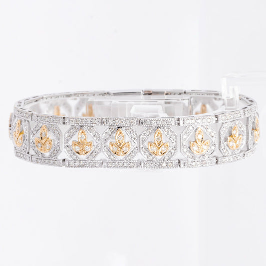 14k White & Yellow Gold 5.20ctw Diamond Leaf Motif Cocktail Bracelet 7.00" 29.8g