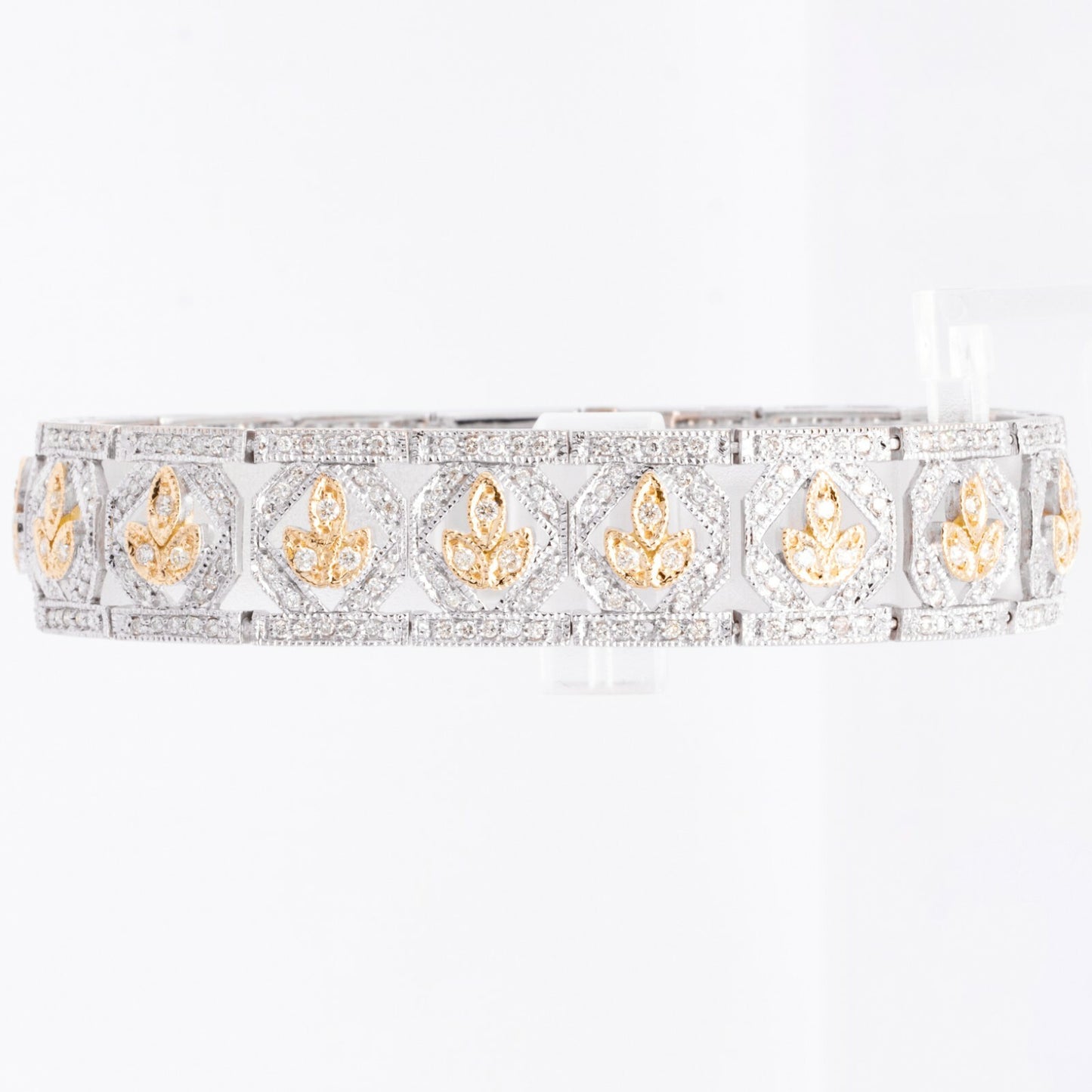 14k White & Yellow Gold 5.20ctw Diamond Leaf Motif Cocktail Bracelet 7.00" 29.8g