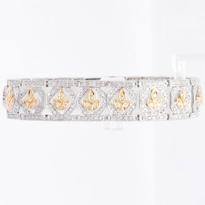14k White & Yellow Gold 5.20ctw Diamond Leaf Motif Cocktail Bracelet 7.00" 29.8g