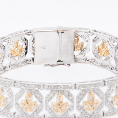 14k White & Yellow Gold 5.20ctw Diamond Leaf Motif Cocktail Bracelet 7.00" 29.8g