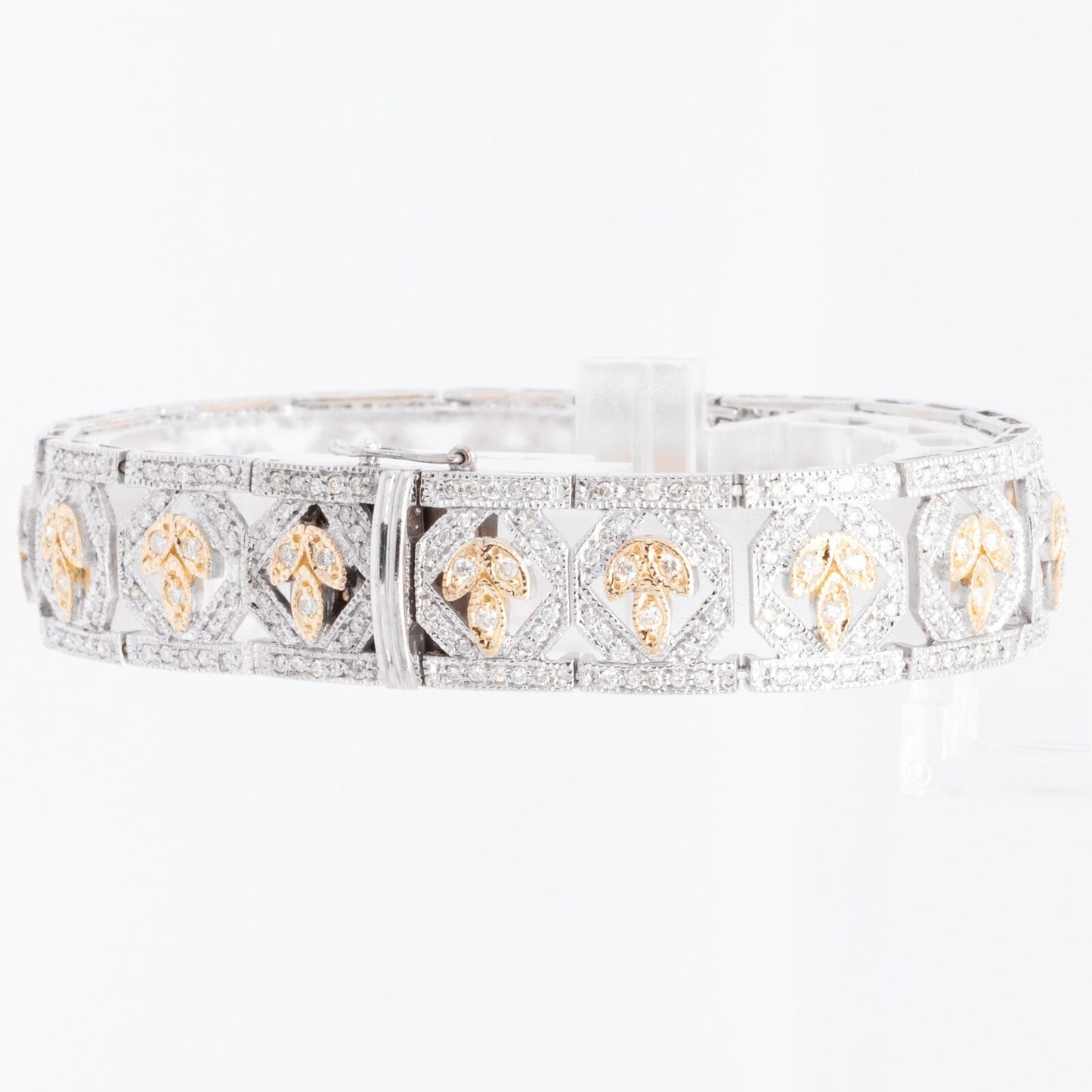 14k White & Yellow Gold 5.20ctw Diamond Leaf Motif Cocktail Bracelet 7.00" 29.8g