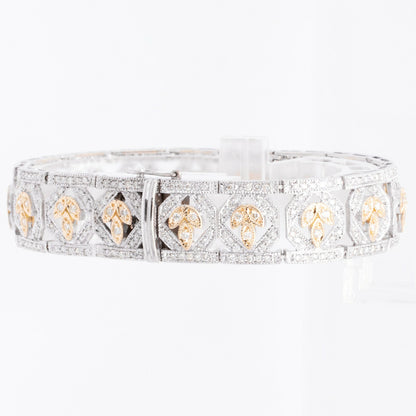 14k White & Yellow Gold 5.20ctw Diamond Leaf Motif Cocktail Bracelet 7.00" 29.8g
