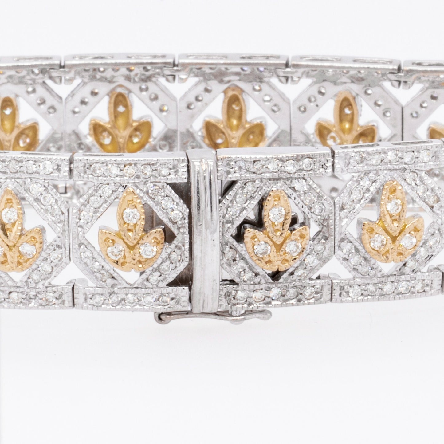 14k White & Yellow Gold 5.20ctw Diamond Leaf Motif Cocktail Bracelet 7.00" 29.8g