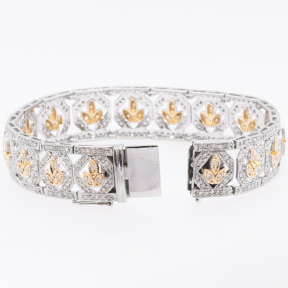 14k White & Yellow Gold 5.20ctw Diamond Leaf Motif Cocktail Bracelet 7.00" 29.8g
