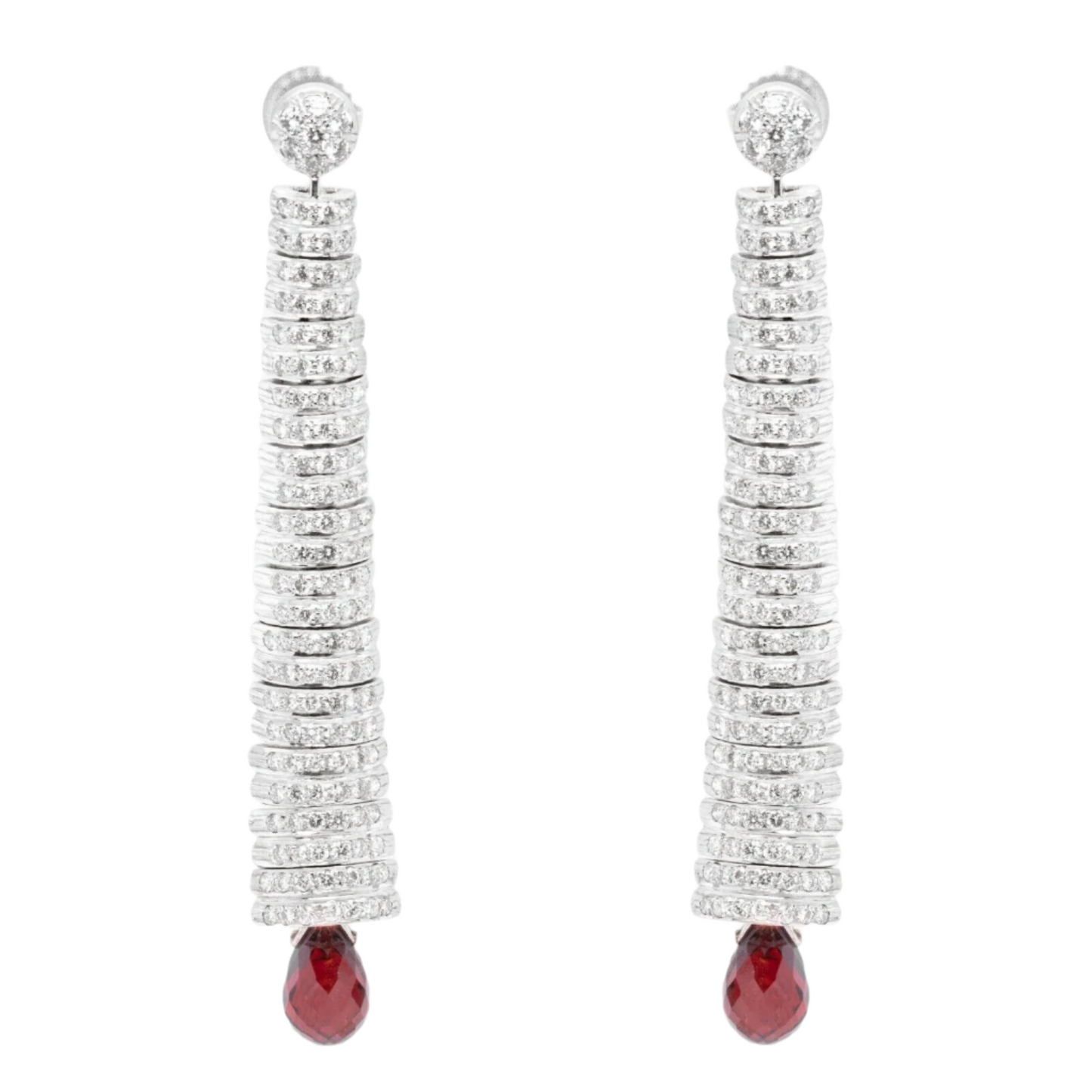 18k White Gold Earrings Caterpillar Diamond & Dangling Briolette Garnet 3.00ctw