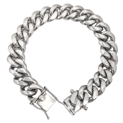 14k White Gold Cuban Link 14mm Double Locking Box Clasp Bracelet 8.25" 115.7g