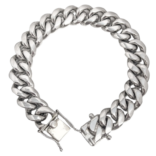 14k White Gold Cuban Link 14mm Double Locking Box Clasp Bracelet 8.25" 115.7g