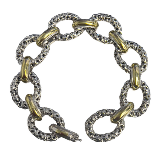 Charles Krypell Ivy Oval Link 14k 18k Yellow Gold & Sterling Silver Bracelet 8"