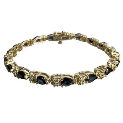 14k Yellow Gold 3.80ctw Pear Sapphire & 0.45ctw Diamond Tennis Bracelet 7"