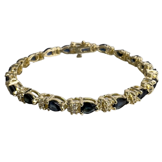 14k Yellow Gold 3.80ctw Pear Sapphire & 0.45ctw Diamond Tennis Bracelet 7"