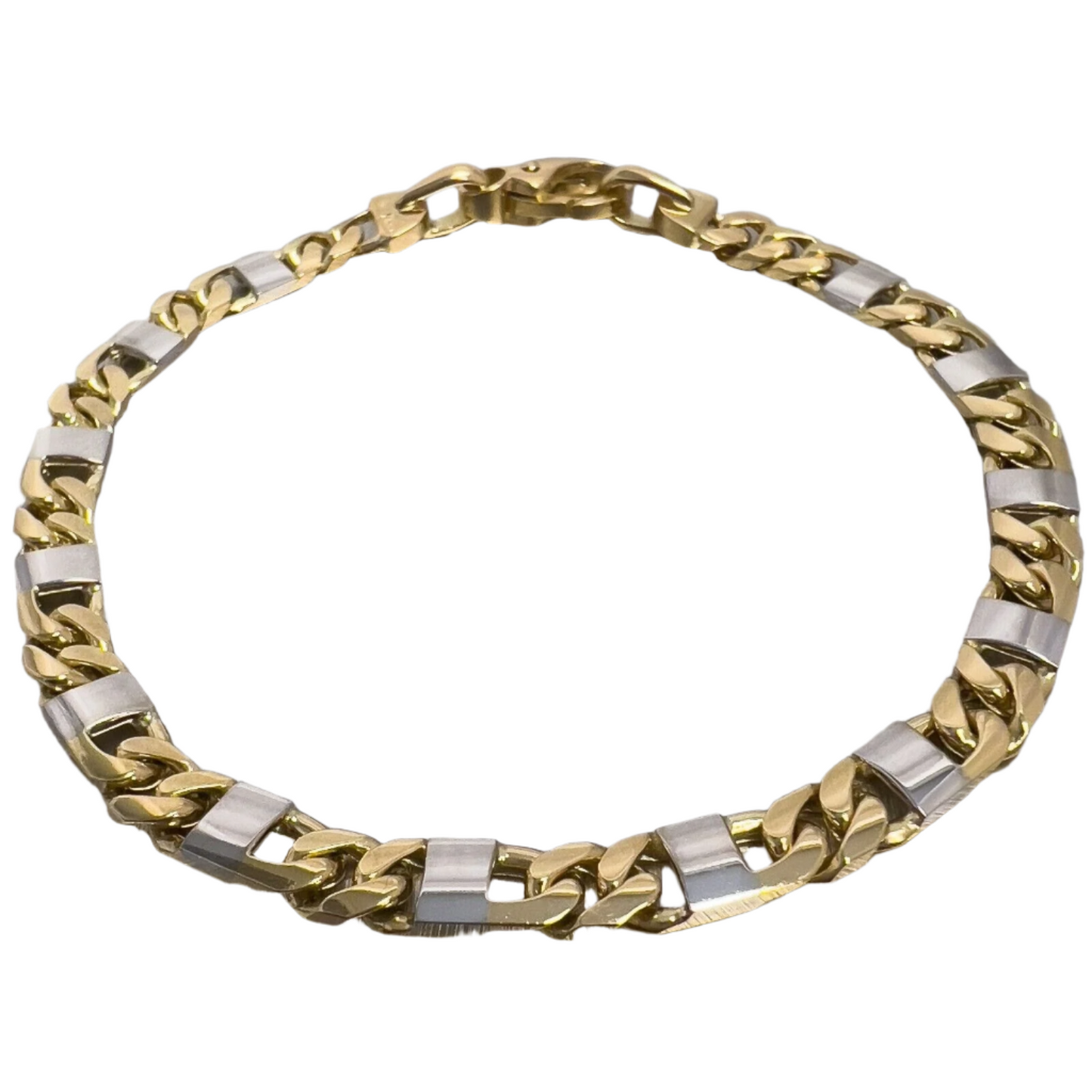 14k White & Yellow Gold Designer Curb / Mariner Link Bracelet 9.5" 6.00mm ITALY