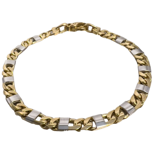 14k White & Yellow Gold Designer Curb / Mariner Link Bracelet 9.5" 6.00mm ITALY