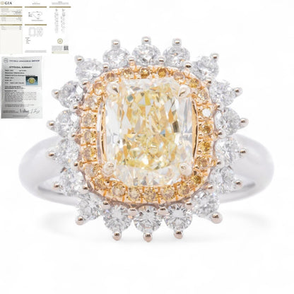 18k White & Yellow Gold GIA UGS Fancy Light Yellow Diamond Halo Ring 2.26ctw sz4