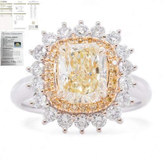 18k White & Yellow Gold GIA UGS Fancy Light Yellow Diamond Halo Ring 2.26ctw sz4