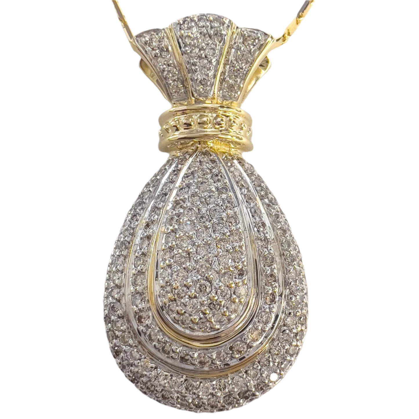 14k White & Yellow Gold Diamond Tiered Purse Pouch Sack Pendant 1.00ctw 18"