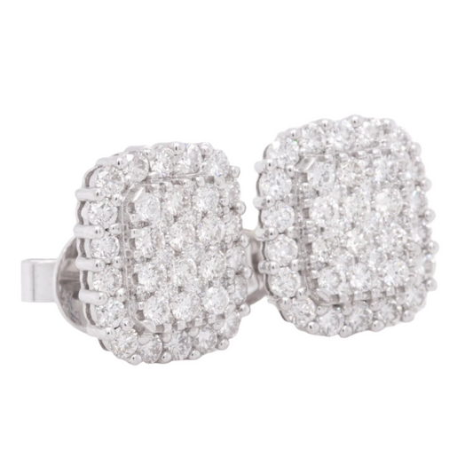 18k White Gold Diamond 60 Stone Cushion Stud Earrings 1.78ctw G VS2