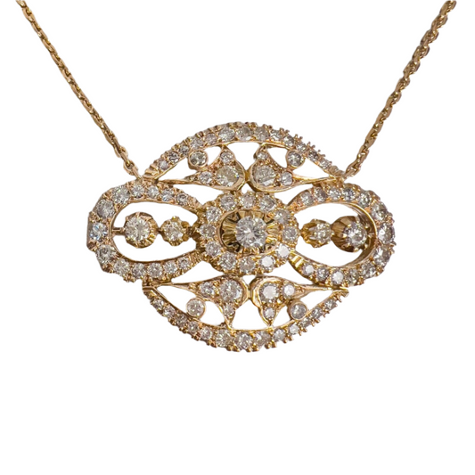 Antique 14k Yellow Gold Diamond Large Pendant Necklace 20" 3.98ctw G VS2 17.9g