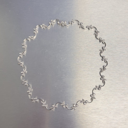 18k White Gold Diamond Vine Leaf Floral Station Necklace 3.75ctw 16.5" 34.8g