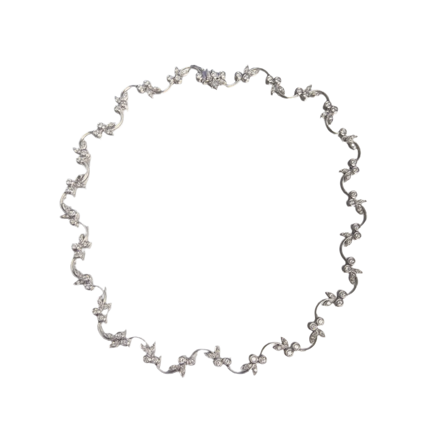 18k White Gold Diamond Vine Leaf Floral Station Necklace 3.75ctw 16.5" 34.8g