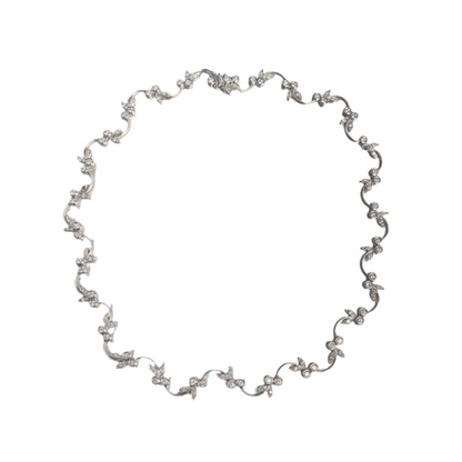 18k White Gold Diamond Vine Leaf Floral Station Necklace 3.75ctw 16.5" 34.8g