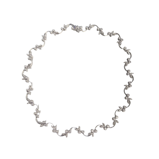 18k White Gold Diamond Vine Leaf Floral Station Necklace 3.75ctw 16.5" 34.8g