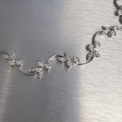 18k White Gold Diamond Vine Leaf Floral Station Necklace 3.75ctw 16.5" 34.8g