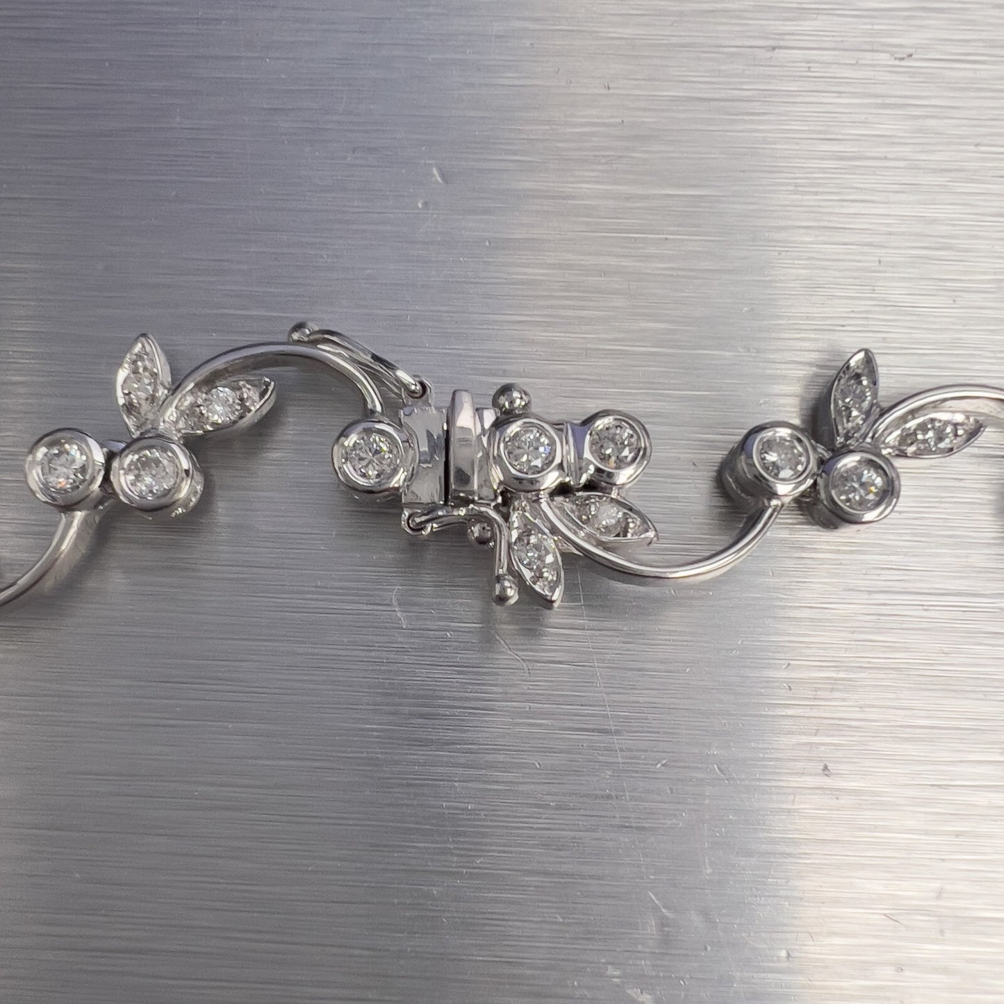 18k White Gold Diamond Vine Leaf Floral Station Necklace 3.75ctw 16.5" 34.8g