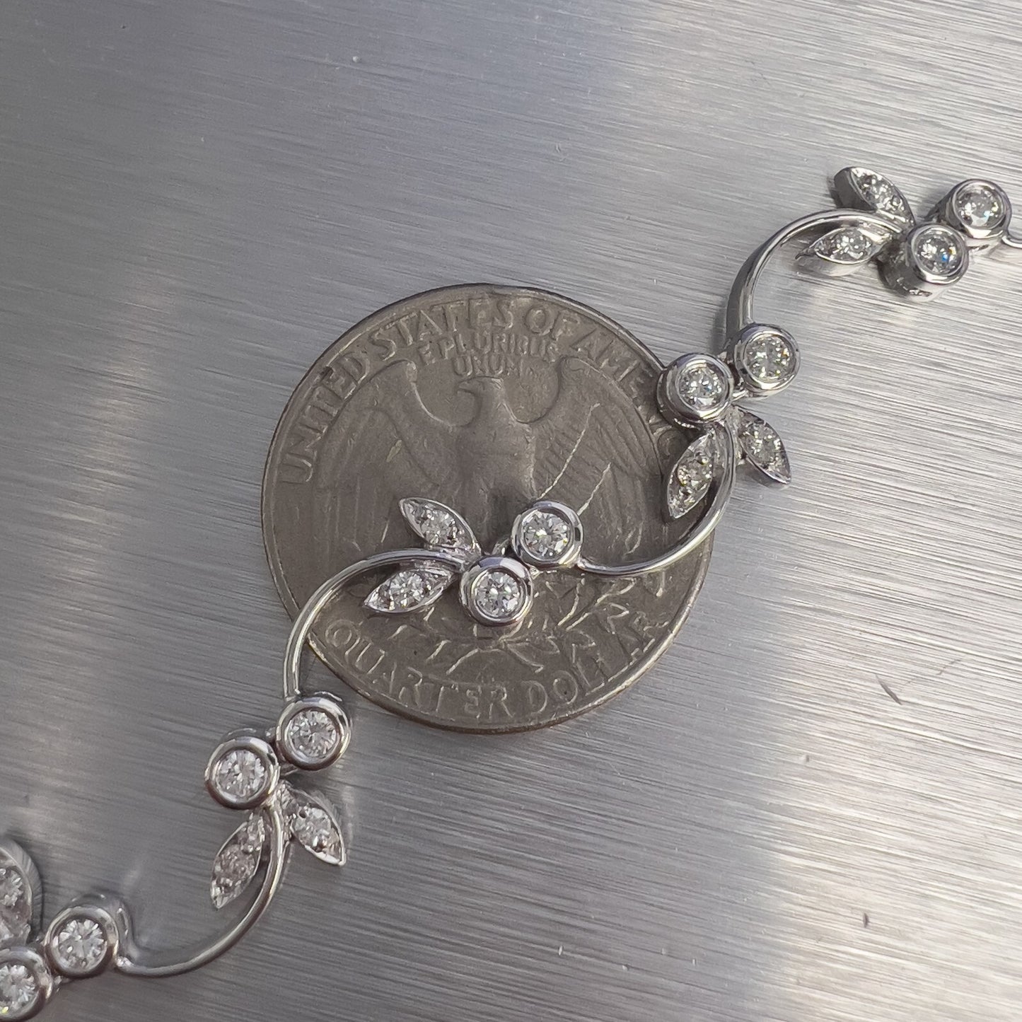 18k White Gold Diamond Vine Leaf Floral Station Necklace 3.75ctw 16.5" 34.8g