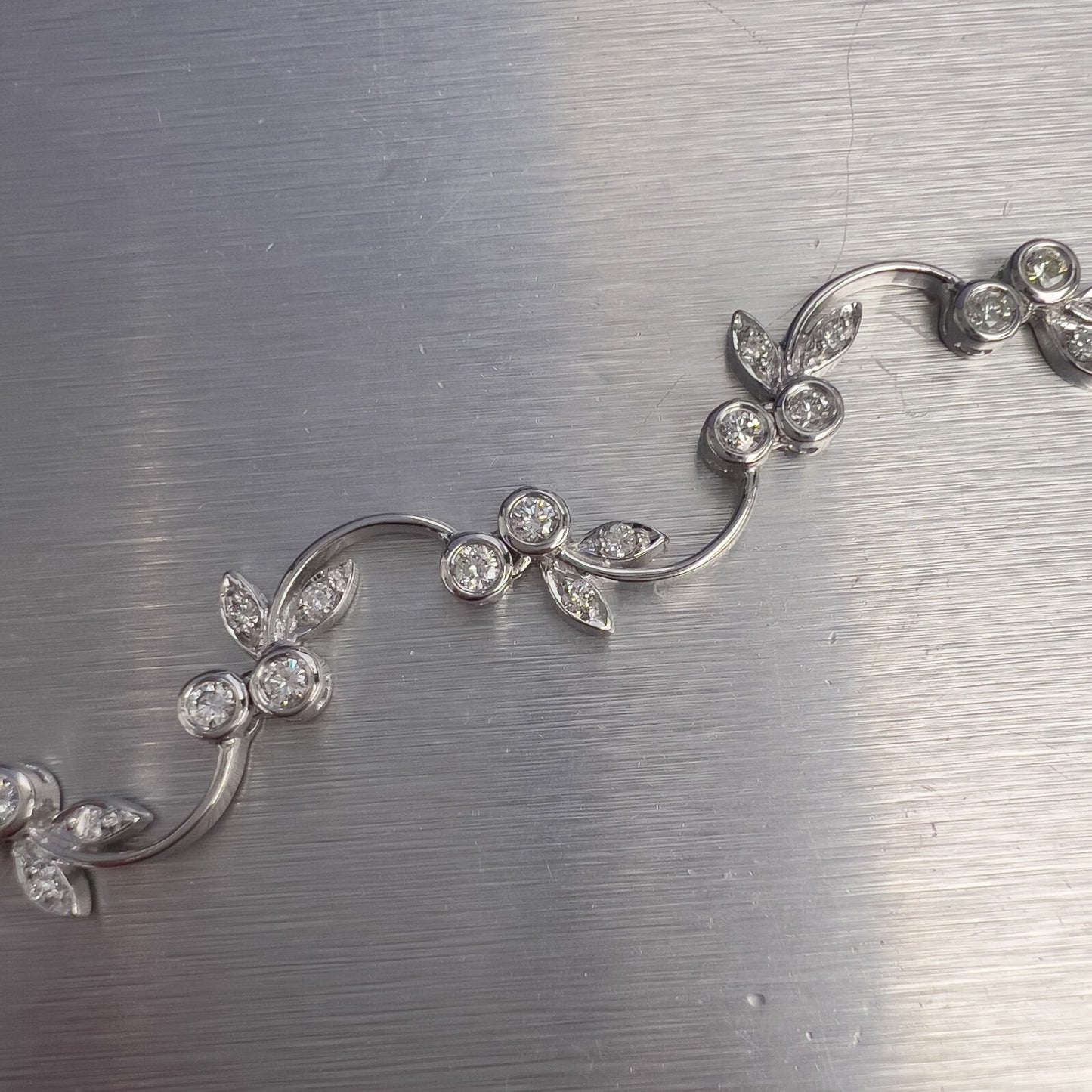 18k White Gold Diamond Vine Leaf Floral Station Necklace 3.75ctw 16.5" 34.8g
