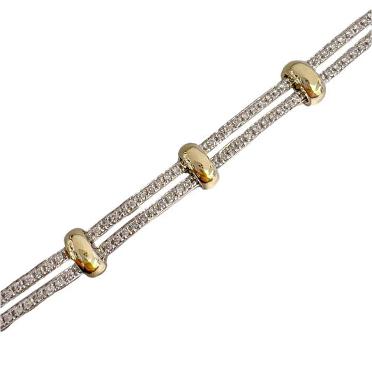 14k White & Yellow Gold Diamond Two Row Bracelet 2.00ctw H SI 6.75" 33.3g