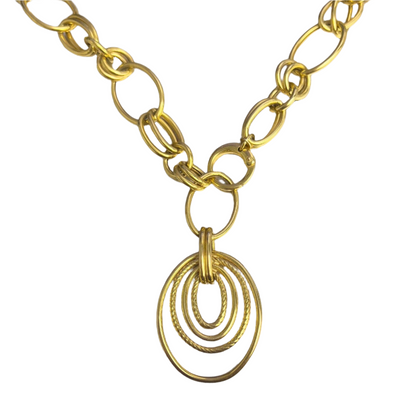 Milor 14k Yellow Gold Double Marquise Link Pendant Necklace 21.5" 24.3g
