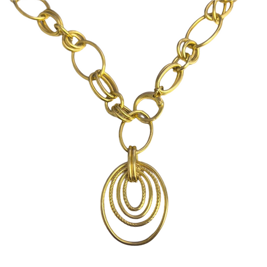 Milor 14k Yellow Gold Double Marquise Link Pendant Necklace 21.5" 24.3g