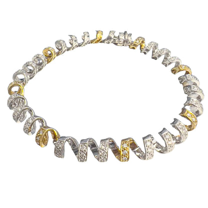 14k White & Yellow Gold Diamond Twist Swirl Link Bracelet 0.80ctw 7" 17g