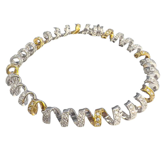 14k White & Yellow Gold Diamond Twist Swirl Link Bracelet 0.80ctw 7" 17g