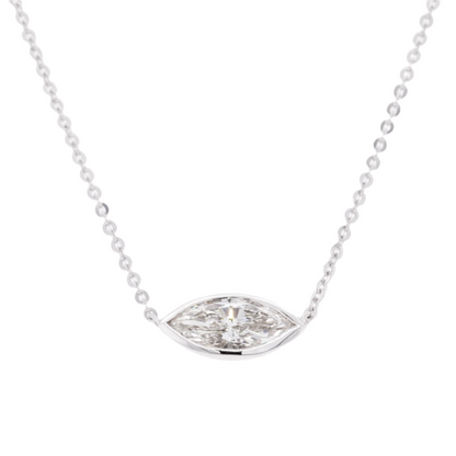 14k White Gold Marquise Diamond Bezel Set Pendant Necklace 0.90ct I VS2 16.5"