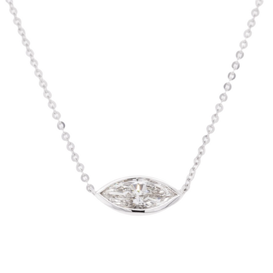 14k White Gold Marquise Diamond Bezel Set Pendant Necklace 0.90ct I VS2 16.5"