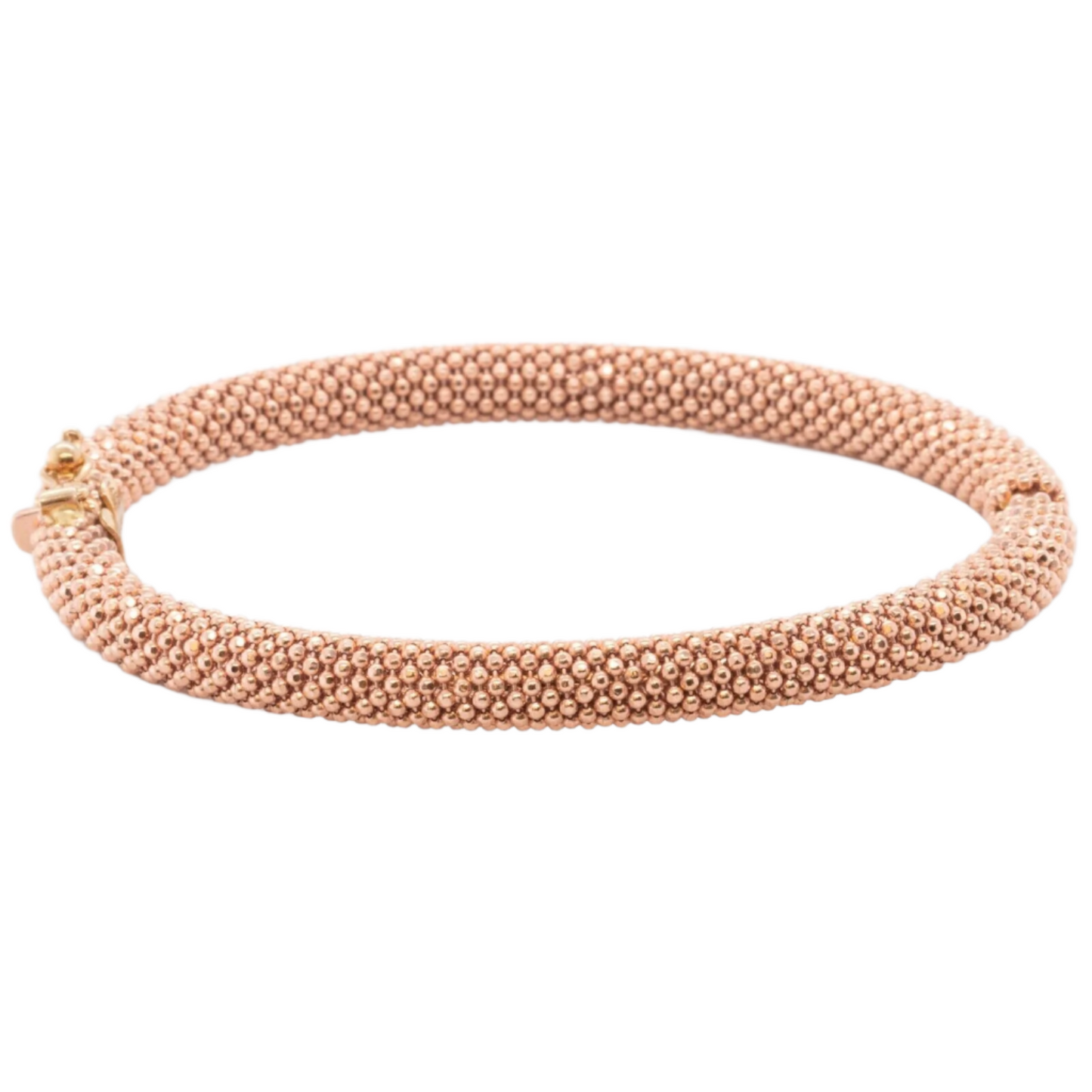 14k Rose Gold Beaded Mesh Hinged Bangle Bracelet 6.75" 20.5g ITALY