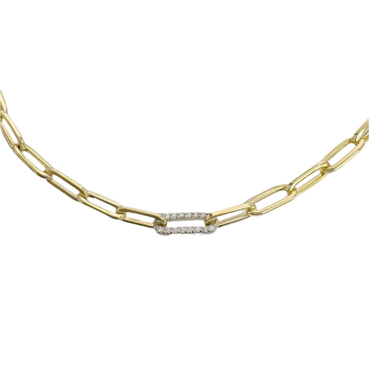 14k Yellow Gold 0.60ctw Diamond Paperclip Link 5.00mm Chain Necklace 17" 15.1g